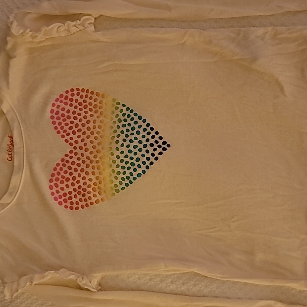 A Cat and Jack long sleeve shirt with a rainbow heart. Size 6
